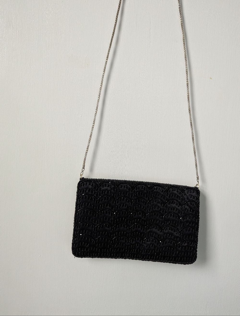 La Regale Vintage Unique Beaded Black Chained Shoulder Bag Wedding Prom Gatsby - Picture 6 of 11